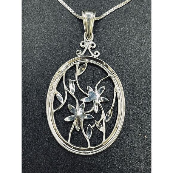 20” Sterling Silver Flower Pendant Necklace 925 I3 - Picture 9 of 9